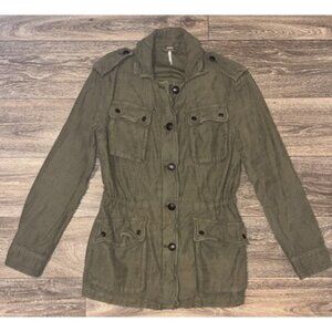 Free People Military Jacket Olive Green Four Pocket Utility Coat Size XS